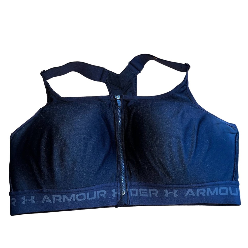 Under Armour 38D Black Compression Bra Racer Back Zip Front adjustable strap